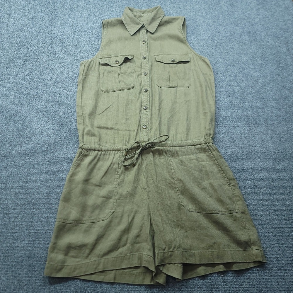 Lauren Ralph Lauren Olive Green Linen Blend Sleeveless Utility Romper Size 6